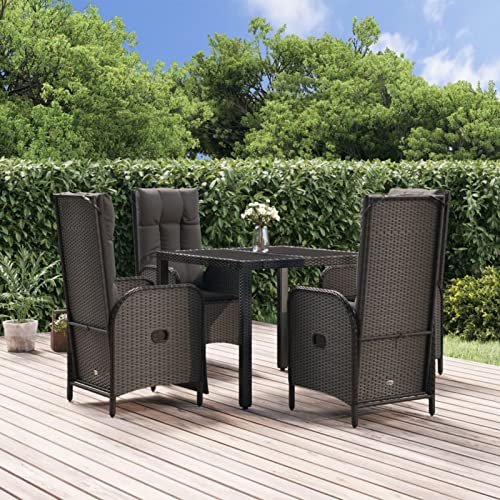 Yolola Sitzgruppe Garten Essgruppe 4 Personen Rattan Gartenmöbel Set mit 4 Gartenstuhl Verstellbar Gartenmöbel Essgruppe Gartengarnitur Rattanmöbel Esstisch Sitzgarnitur Gartentisch Schwarz von Yolola