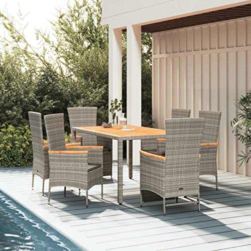 Yolola Sitzgruppe Garten Essgruppe 6 Personen Rattan Gartenmöbel Set mit 6 Gartenstuhl Verstellbar Gartenmöbel Essgruppe Gartengarnitur Rattanmöbel Esstisch Sitzgarnitur Gartentisch Grau von Yolola