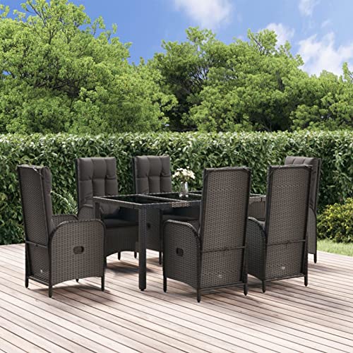 Yolola Sitzgruppe Garten Essgruppe 6 Personen Rattan Gartenmöbel Set mit 6 Gartenstuhl Verstellbar Gartenmöbel Essgruppe Gartengarnitur Rattanmöbel Esstisch Sitzgarnitur Gartentisch Grau von Yolola