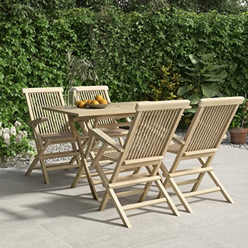 Yolola Sitzgruppe Garten Holz Essgruppe 4 Personen Gartenmöbel Set mit 4 Gartenstuhl Klappbar Gartenmöbel Essgruppe Gartengarnitur Holz Sitzgarnitur Gartentisch Grau von Yolola