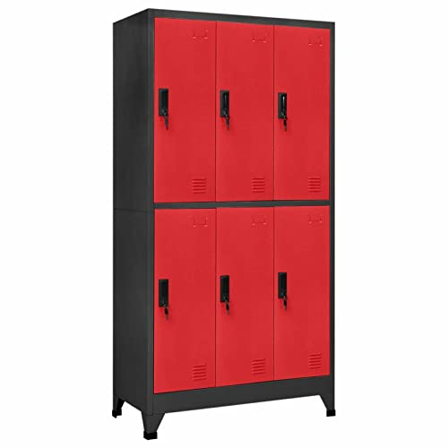 Yolola Spind Schließfachschrank Metallschrank Fächerschrank Schließfachschrank mit 6 Fächern Stahl Fächern Metallspind Umkleideschrank 90x40x180 cm Anthrazit und Rot von Yolola