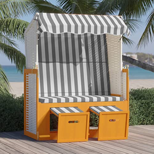 Yolola Strandkorb Verstellbare Rückenlehne Strandkorb XXL für 2 Personen Gartenliege Liegestuhl PE Geflecht - Strandkörbe aus Rattan, Garten, Wintergarten, Terrasse, Grau und Weiß von Yolola