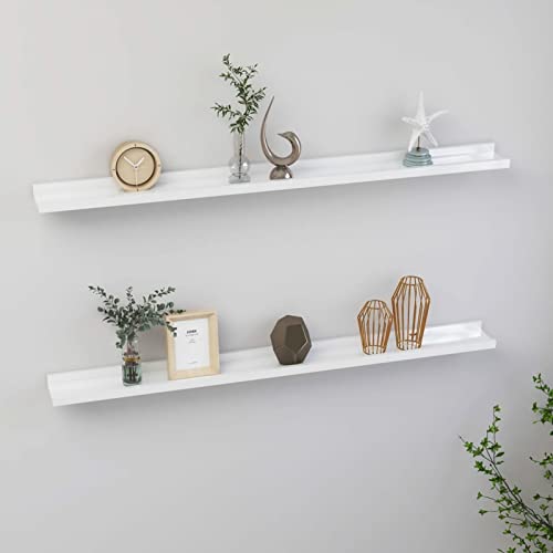 Yolola Wandregale 2 STK Hängeregal Wandregal MDF Wohnzimmer Schweberegal Wall Shelf Küchen Wandregal CD Regal Dekoregal Hochglanz-Weiß 100x9x3 cm von Yolola