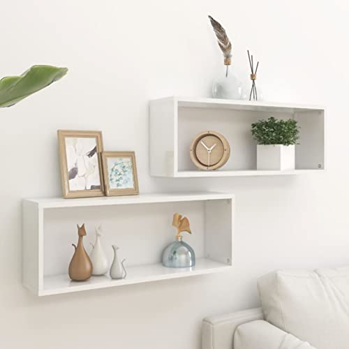 Yolola Würfelregale 2 STK Hängeregal Wandregal Holz Wohnzimmer Schweberegal Wall Shelf Küchen Wandregal CD Regal Dekoregal Hochglanz-Weiß 60x15x23 cm Holzwerkstoff von Yolola