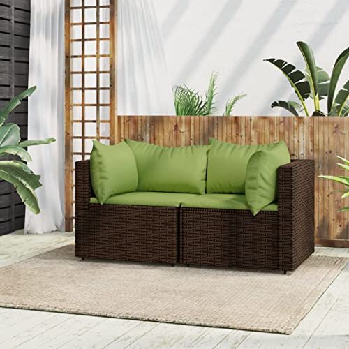 Yolola balkonmöbel Set Balkonmöbel Kleiner Balkon Balkonsofa Rattan gartenmöbel Set Gartensofa Set Lounge Gartenmöbel Set loungemöbel terrasse-Braun und Grün-2x Eckteil von Yolola