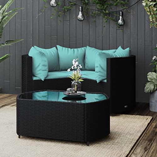 Yolola balkonmöbel Set Balkonmöbel Kleiner Balkon Balkonsofa Rattan gartenmöbel Set Gartensofa Set Lounge Gartenmöbel Set loungemöbel terrasse-Schwarz und blau-3x Eckteil + Tisch von Yolola