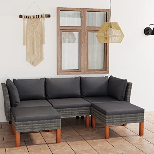 Yolola gartenmöbel Lounge Set Rattan Gartenmöbel Ecklounge Sofa Rattan Outdoor Gartenlounge Terrasse Gartensofa Terrassenmöbel Ecksofa Sitzgruppe Essgruppe Garnitur mit Kissen-Grau-5-tlg von Yolola