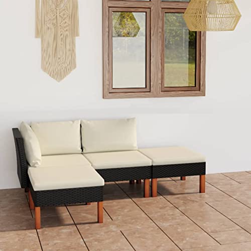 Yolola gartenmöbel Lounge Set Rattan Gartenmöbel Ecklounge Sofa Rattan Outdoor Gartenlounge Terrasse Gartensofa Terrassenmöbel Ecksofa Sitzgruppe Essgruppe Garnitur mit Kissen-Schwarz-4-tlg von Yolola