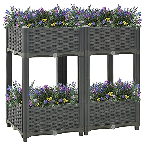 Yolola hochbeet Kunststoff Hochbeete Für Garten hochbeet wpc blumenkübel hochbeet Rattan Blumenkasten Pflanzkübel Hochbeet Hochbeet Balkon Für Garten Polypropylen-Dunkelgrau-80 x 40 x 71 cm von Yolola