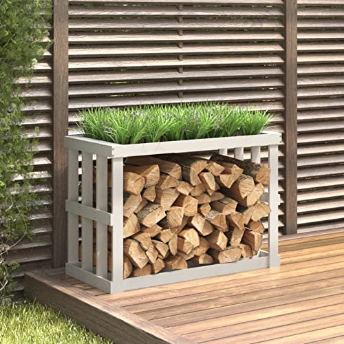 Yolola kaminholzregal aussen holzlager brennholzlager aussen Holz Holz Holzunterstand für Kaminholz aussen Outdoor Brennholzregal Massivholz Kiefer-Wei?-108 x 52 x 74 cm von Yolola