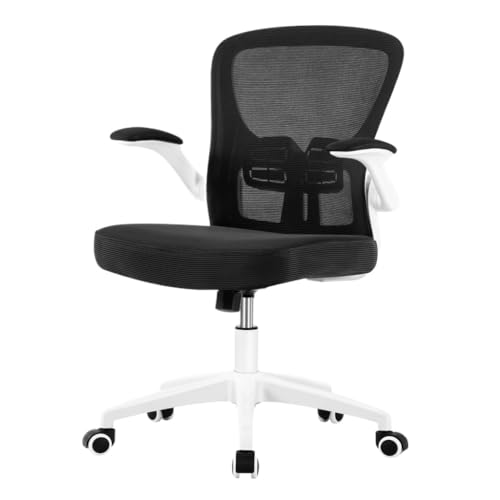 Computer Chair Bürostuhl Mit Klapparm, Computerstuhl Mit Höhenverstellbarer Lendenwirbelstütze, Geeignet for Das Heimbüro BüRo Stuhl (Color : White, Size : A) von Yoloyal