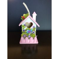 Holz Mini Handarbeit Vogelhaus, Geschenke, Ornament, Wohndekor, Casitas, Tablett Dekor, Handgemachte Blumen, Kunsthandwerk von YolyscraftsStudio