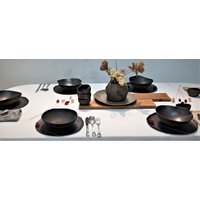 Einzigartiges Geschirr, 20-Teiliges Geschirrset, Schwarzes Keramik-Geschirrset, Handgefertigte Teller, 6-Personen-Geschirrset, 6-Personen-Geschirrset von YomYomCeramic