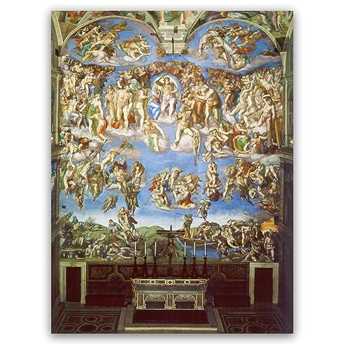 Yomcut Michelangelo Leinwand-Wandkunst – Das letzte Gericht Poster – Sixtinische Kapelle Malerei – Vintage-Drucke, religiöse Wanddekoration für Wohnzimmer, Küche, Büro, ungerahmt (30 x 40 cm) von Yomcut