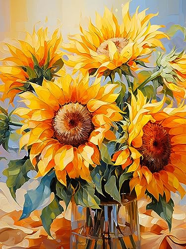 Yomiie DIY 5D Diamond Painting Zubehör Voll Full Set Sonnenblume Diamant Painting Bilder Blumenstrauß Vase Stickerei Strass Diamant Malerei Kunsthandwerks Gemälde Wanddekoration 30x40cm von Yomiie