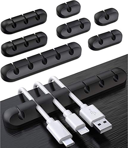 Kabelhalter Kabelclips, 8 Kabel Organizer Set, Selbstklebend Kabelclips Kabelmanagement Zubehör, USB Ladekabel Kabel Halterungen für Büro Schreibtisch von Yomiin