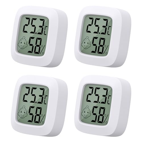 4 Stück Mini LCD Thermometer, Yomisee Thermometer Innen, Hygrometer Innen, Luftfeuchtigkeitsmesser Digital Thermometer Hygrometer für Babyzimmer Wohnzimmer Büro von Yomisee