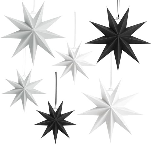 Yomisee Papiersterne Weihnachten 6 Stück, 3 x 30 cm + 3 x 45cm Faltstern Weihnachten, 9 Zacken Papier Stern zum Aufhängen Weihnachtsstern Deko zum Fenster Weihnachtsbaum (Schwarz & Weiß & Grau) Yomisee Papiersterne Weihnachten 6 Stück, 3 x 30 cm + 3 x 45cm Faltstern Weihnachten, 9 Zacken Papier Stern zum Aufhängen Weihnachtsstern Deko zum Fenster Weihnachtsbaum (Schwarz & Weiß & Grau) von Yomisee