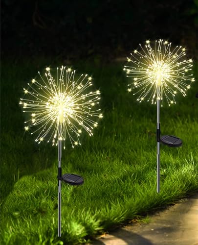 Yomistar Gartendeko Solar Gartenleuchte Außen, 2 Stück 150 LED Pusteblume Solar, 8 Modi Solarleuchten Feuerwerk Wasserdicht Gartenstecker Solarlampen für Garten Rasen Terrasse Deko - Warmweiß von Yomistar