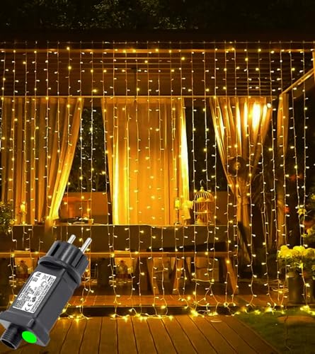Yomistar Lichtervorhang 6m x 3m 600 LED Lichterketten Vorhang mit Stecker, Timer, 8 Modi Lichterkette Fenster Wasserdicht Vorhang Lichterkette für Hochzeit Pavillon Garten Wand Deko - Warmweiß von Yomistar
