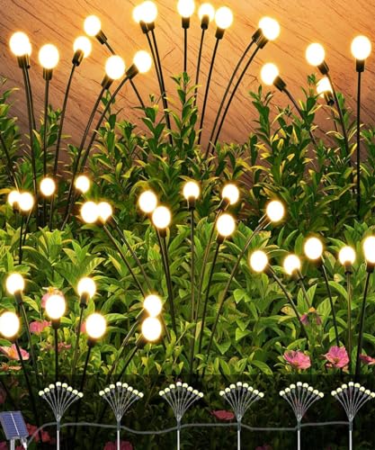 Yomistar Solar Gartenleuchte Außen 6 Stück Solar Glühwürmchen Leuchte mit Fernbedienung, 8 Modi Solarleuchte Garten Wasserdicht Gartenbeleuchtung Glühwürmchen Gartenlichter für Patio Yard Garten Deko von Yomistar