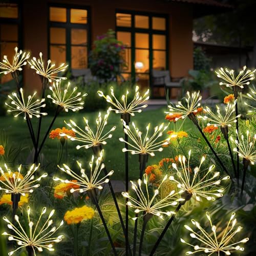 Yomistar Solarleuchten für außen 2 Stück 160 LED Gartenleuchten Solar, 8 Modi Glühwürmchen Solar Wasserdicht Solarleuchten Feuerwerk Pusteblume für Terrasse Rasen Garten Deko von Yomistar
