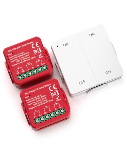 Yomogi Funkschalter Set 230 V, 2 Stück Empfänger mit Doppelschalter RF-Sender Reichweite von 100 Metern, 433 Mhz Funk Lichtschalter ohne Verkabelung erforderlich für Lampen Leuchte von Yomogi