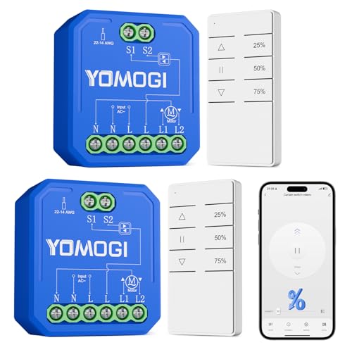 YOMOGI 2 Stück Wlan Rolladenschalter mit RF Fernbedienung verbunden, Prozentkontrolle Wlan Rolladen Zeitschaltuhr für Rollläden/Jalousien/Markisen Fernsteuerung, Kompatibel mit Alexa & Google & Siri von Yomogi