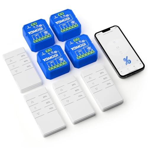 YOMOGI 4 Stück Wlan Rolladenschalter mit RF Fernbedienung verbunden, Prozentkontrolle Wlan Rolladen Zeitschaltuhr für Rollläden/Jalousien/Markisen Fernsteuerung, Kompatibel mit Alexa & Google & Siri von Yomogi