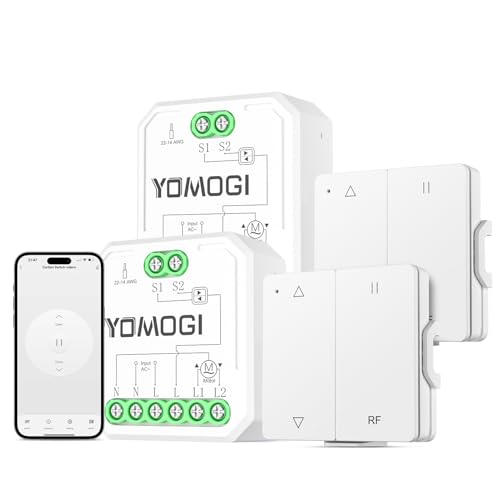 YOMOGI Wlan Rolladenschalter mit RF Fernbedienung verbunden, Wlan Rolladen Zeitschaltuhr für Rollläden/Jalousien/Markisen benötigt Nullleiter, Kompatibel mit Alexa & Google & Siri - 2 Stück von Yomogi