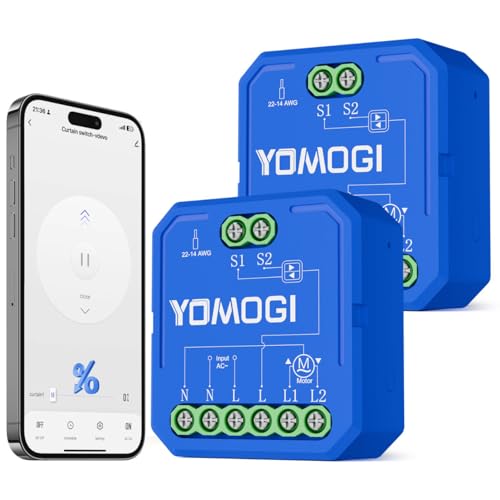 Yomogi Rolladenschalter Wlan mit Prozentfunktion, Smart Jalousie Schalter für Fernsteuerung, Rolladensteuerung benötigt Nullleiter, Kompatibel mit Alexa & Google & Siri - 2 Stücke von Yomogi