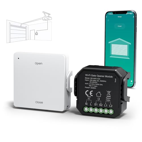 Yomogi WLAN Garagentoröffner Kompatible mit Alexa Google Home, Modul mit 2,4G RF-Fernbedienung, App-Steuerung, Timer, Geeignet für Gleich- und Wechselstrom, Signalkabel erforderlich von Yomogi