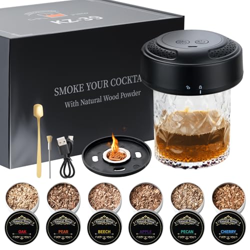 Yomshi Elektrisches Whiskey-Räucher-Set, integrierte bunte Umgebungsbeleuchtung, elektronisches Zünddesign, kein Butan erforderlich, wiederaufladbares Cocktail-Räucherset mit 6 Holzspänen, Geschenke Yomshi Elektrisches Whiskey-Räucher-Set, integrierte bunte Umgebungsbeleuchtung, elektronisches Zünddesign, kein Butan erforderlich, wiederaufladbares Cocktail-Räucherset mit 6 Holzspänen, Geschenke von Yomshi