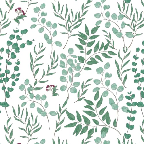 Yomshi Grüne Pflanzen, selbstklebende Tapete, grünes Blatt, Tapete, 41 cm × 300 cm, weiß und grün, Kunststoffrolle, abnehmbar, dickes Vinyl, Warp, wasserdicht und öldicht, für Wohnzimmer, von Yomshi