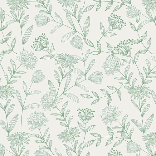 Yomshi Hellgrüne Blumentapete Selbstklebende Tapete Klebefolie Möbelfolie Dekofolie Wasserdichte Vinylfolie Abnehmbar Klebrig Zurück Kunststoff Botanische Tapete für Wand Schrank 41CM×3M von Yomshi