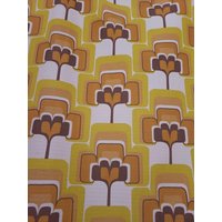 2 Vintage Stoffvorhänge Gelb Braun Blumen Mid-Century Pop Art 70Er Jahre von Yonage