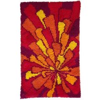 70Er Jahre Handgefertigter Wandbehang Aus Wolle Sunburst Orange Vintage Mid Century Pop Art von Yonage