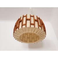 Teak Holz Pendellampe Vintage Mid Century 70Er Jahre von Yonage