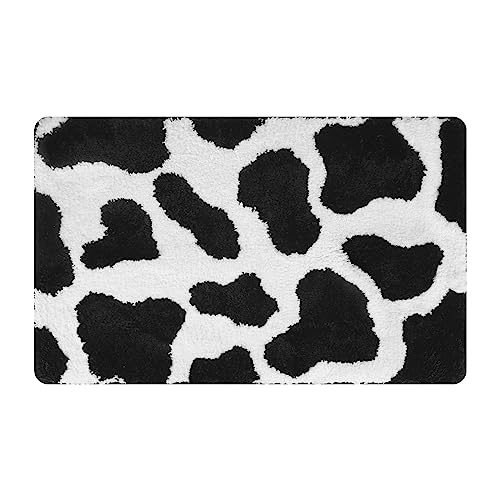 Yonchic Badematte mit Kuh-Muster, weiche, dicke Mikrofaser, lustige, niedliche Badezimmer-Dekor-Teppiche, 50.8x81.3 cm, wasserabsorbierende, rutschfeste Matte für Badewanne und Dusche (schwarz) von Yonchic