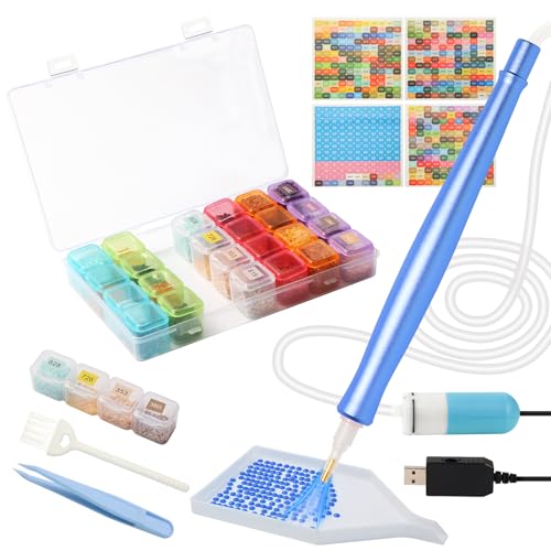 Elektrischer Diamant-Malstift, Vakuum-Diamant-Kunststift, Diamant-Kunst-Kits für Erwachsene, Diamant-Kunst-Zubehör mit Aufbewahrungsbehältern, Tabletts, Etikettenaufklebern (blau) von Yondaus