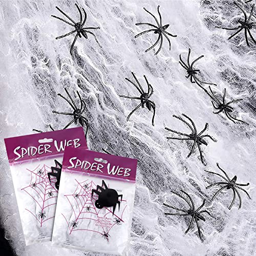 YongHang Halloween Spinnennetz Deko 2Pcs(80G Weiß Baumwolle 20 Spinnen) Spinnweben für Tisch Kamin Haus Garten Outdoor und Halloween Horror Party von YongHang