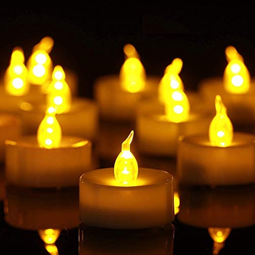 50 Stück Led Teelichte, Elektrische Kerzen mit Flackerndem Licht, inklusive Batterien(CR2032), Lange andauernd 100+Stunde Teelicht (Warmes Gelb) von YONGHAOYANG