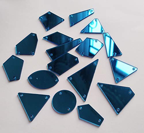 Blaue Acryl-Spiegelperlen zum Aufnähen, Acrylspiegel, blaue Strasssteine, handgefertigtes Zubehör, 50 Stück (blauer Spiegel, verschiedene Formen) von YongPan
