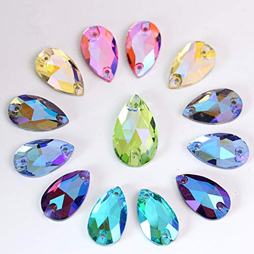 Tropfenförmige Kristallperlen zum Aufnähen, mit 2 Löchern für Hochzeitskleid, 11 x 18 mm von YongPan