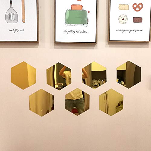 YongPan 30 STÜCKE DIY Hexagon Acrylspiegel Aufkleber, gespiegelte Aufkleber Aufkleber, selbstklebende Acrylspiegel Fliesen für Scrapbooking, Basteln und Heimtextilien (3 ", Gold) von YongPan