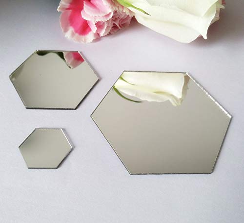 YongPan 50 Stück DIY Sechseckiger Acryl-Spiegel-Aufkleber, verspiegelte Aufkleber, selbstklebende Acryl-Spiegelfliesen für Scrapbooking, Basteln und Heimdekoration (5,1 cm, Silber) von YongPan