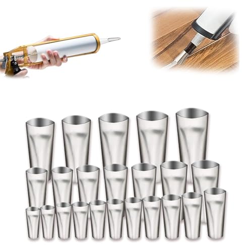YongSral 23 Stück Verschiedene Größen Kartuschenspitzen, Edelstahl Dichtungsdüse, Ein Satz Einteiliger Edelstahldüsen, Sealing Nozzle Finishing Tool, Edelstahldüsen Zum Füllen von Nähten(23 Stück) von YongSral