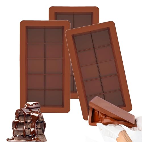 YongSral 3 Stück Schokoladenform Silikon, Silikonform Schokoladentafel, Schokoladenform Tief, Dubai Schokolade Form, Schokoladenformen mit 10 Muldenfür Schokolade Praline Süßigkeiten von YongSral