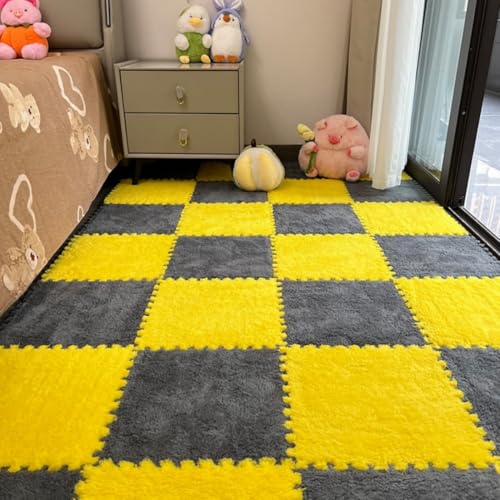 12 ineinandergreifende Teppichfliesen – Plüschschaum-Puzzle-Bodenmatten, flauschig, weich, quadratisch, rutschfest, schneidbar, Schutzboden für Schlafzimmer, Wohnzimmer, Spielzimmer, Tatami von YongXinMY