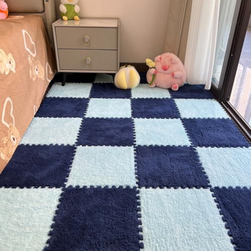12 ineinandergreifende Teppichfliesen – Plüschschaum-Puzzle-Bodenmatten, flauschig, weich, quadratisch, rutschfest, schneidbar, Schutzboden für Schlafzimmer, Wohnzimmer, Spielzimmer, Tatami von YongXinMY
